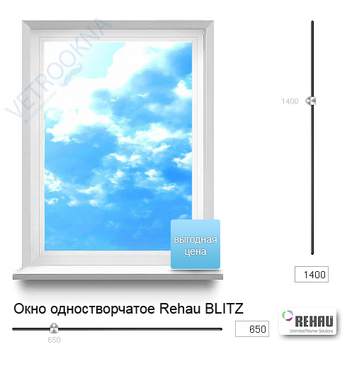 Окно одностворчатое REHAU BLITZ, купить дешево окно, продажа окон в Краснодаре, купить готовое окно REHAU BLITZ